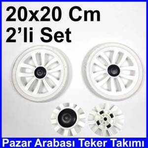 Pazar Arabası 20x20cm Teker Takımı Plastik Beyaz
