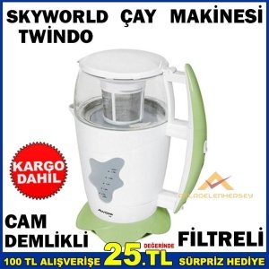 Ücretsiz Kargo SKYWORLD FİLTRELİ CAM DEMLİKLİ ÇAY MAKİNESİ KD