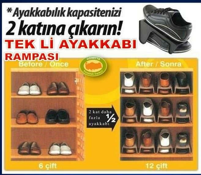 Dolapta Ayakkabılıkda 2 kat daha fazla yer kazanın TEK Lİ AYAKKABI RAMPASI PRATİK VE HESAPLI