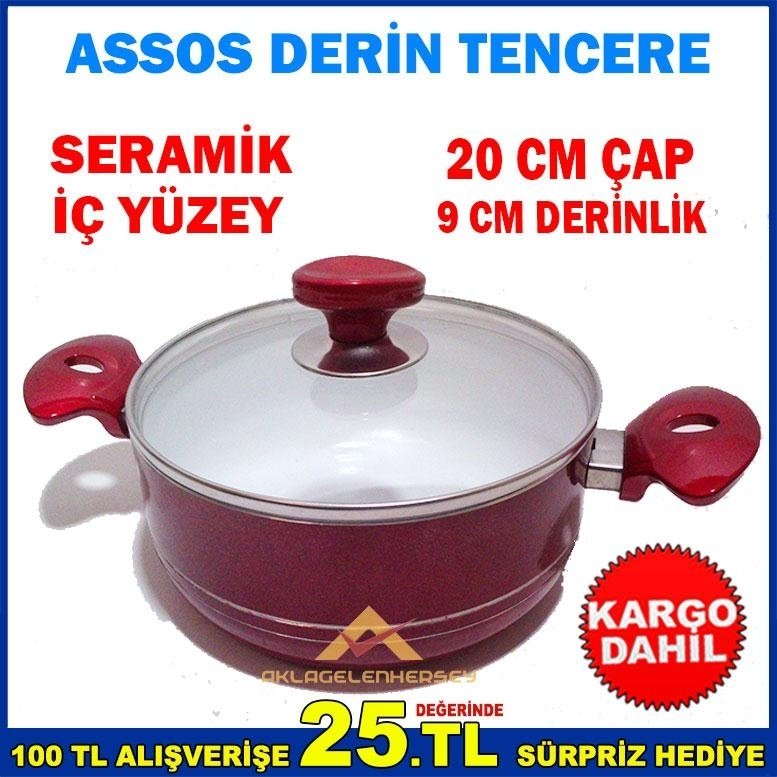 Ücretsiz Kargo ASSOS 20 CM SERAMİK İÇ YÜZEYLİ DERİN TENCERE