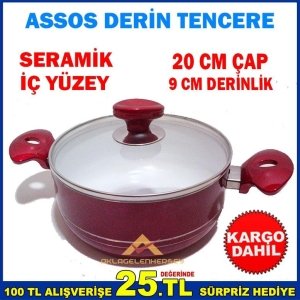 Ücretsiz Kargo ASSOS 20 CM SERAMİK İÇ YÜZEYLİ DERİN TENCERE