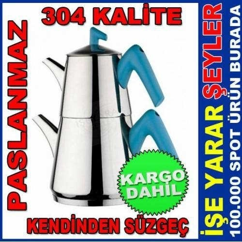 ÜCRETSİZ KARGO ile AKDENİZ PİRAMİT AİLE BOYU LÜKS ÇELİK ÇAYDANLIK