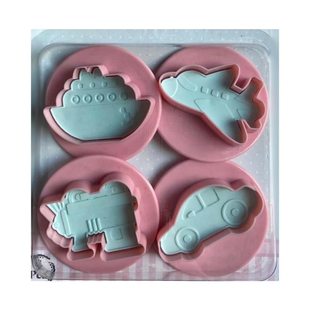 4 Farklı Araç Şekilli Basmalı Kurabiye Kalıbı