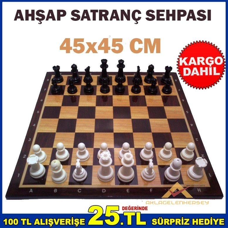 Ücretsiz Kargo 45x45 CM KALİTELİ AHŞAP SATRANÇ TAHTASI SEHPASI