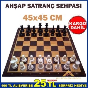 Ücretsiz Kargo 45x45 CM KALİTELİ AHŞAP SATRANÇ TAHTASI SEHPASI
