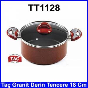 Taç TT1128 Granit Derin Tencere 18 Cm Cam Kapaklı 