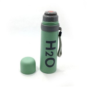 İçi Cam Dışı Başak Tozundan Üretilmiş Askılı Cam Matara 400 ml Doğa Dostu Kilitli Su Matarası