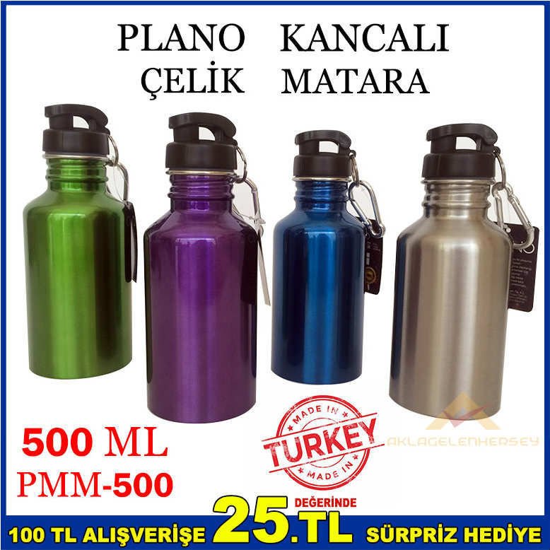 PLANO SPORCU İÇİN 500 ML KANCALI ÇELİK SU MATARA-3