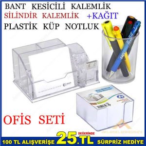 ARK ŞEFFAF PLASTİK MASAÜSTÜ OFİS SETİ VE KAĞIT-3
