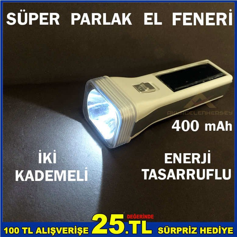 GÜNEŞ ENERJİLİ LEDLİ ENERJİ TASARRUFLU EL FENERİ