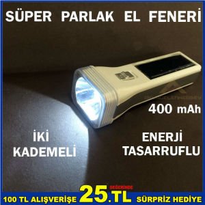 GÜNEŞ ENERJİLİ LEDLİ ENERJİ TASARRUFLU EL FENERİ