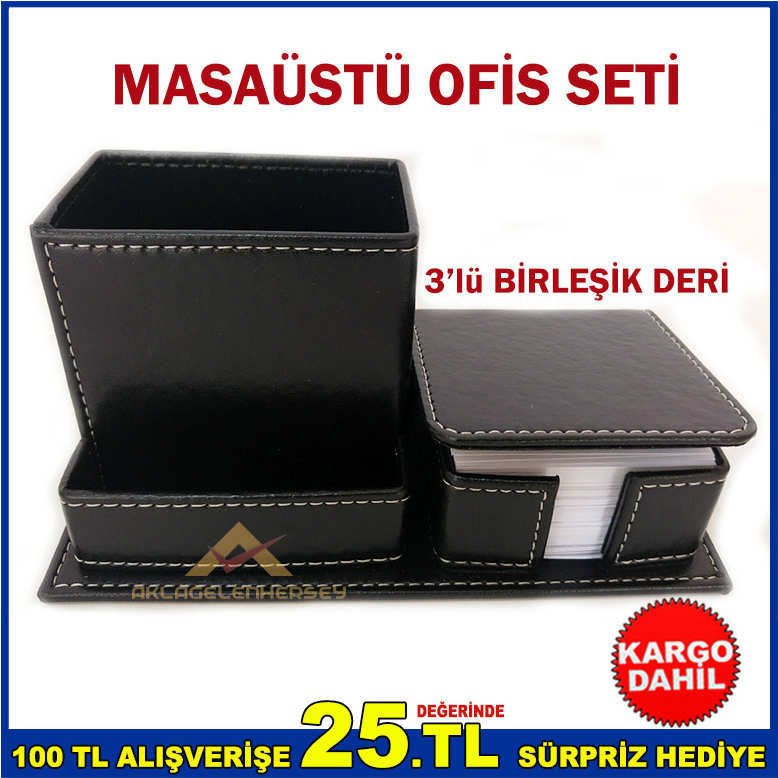 3'lü SET BİRLEŞİK DERİ ŞIK MASAÜSTÜ OFİS SETİ S-3