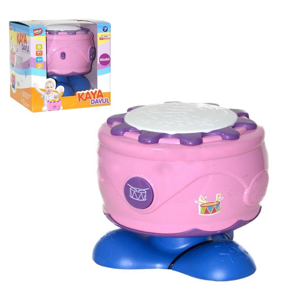 Pilli Işıklı Sesli Müzikli Kaya Davul Pembe