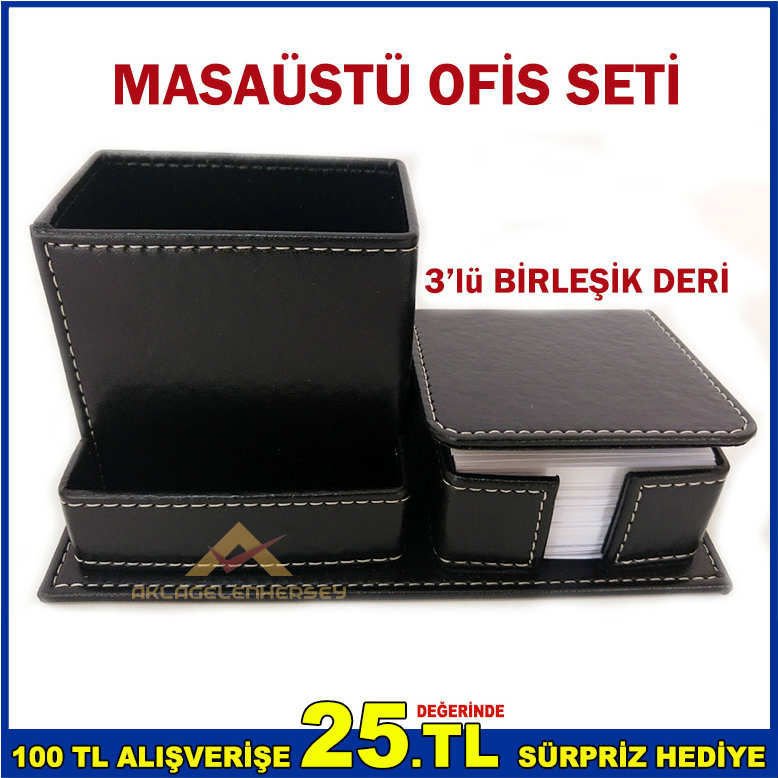 3'lü SET BİRLEŞİK DERİ ŞIK MASAÜSTÜ OFİS SETİ S-3