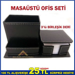 3'lü SET BİRLEŞİK DERİ ŞIK MASAÜSTÜ OFİS SETİ S-3