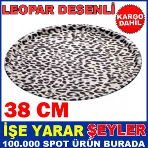 KAYDIRMAZ PLASTİK LEOPAR DESENLİ SERVİS TEPSİSİ 38 CM