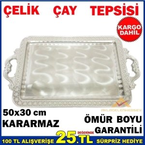 Ücretsiz Kargo BÜYÜK BOY KARARMAYAN 50X30 CM ÇELİK ÇAY TEPSİSİ