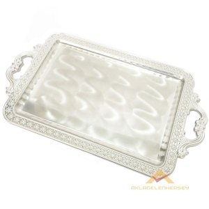 Ücretsiz Kargo BÜYÜK BOY KARARMAYAN 50X30 CM ÇELİK ÇAY TEPSİSİ