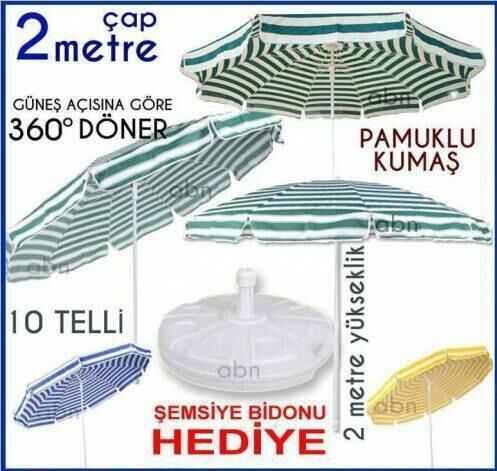 Pamuklu kumaş Büyük boy açı verilen 2 MT Şemsiye Su bidonu beraber Bahçe,balkon,teras,plaj şemsiyesi