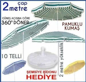 Pamuklu kumaş Büyük boy açı verilen 2 MT Şemsiye Su bidonu beraber Bahçe,balkon,teras,plaj şemsiyesi
