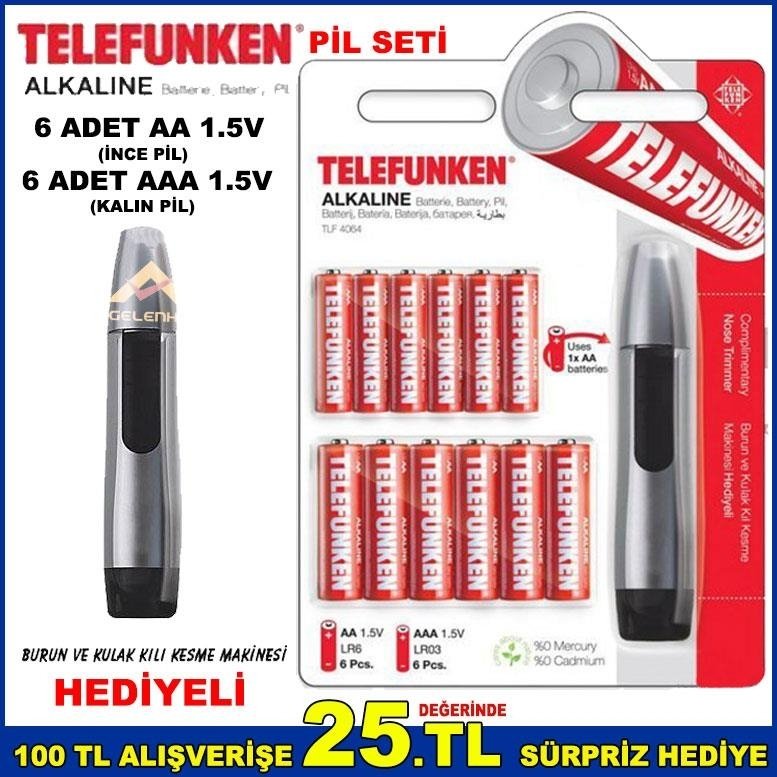 Telefunken 12 Adet Alkalin Pil Seti (6xaa + 6xaaa) Burun Ve Kulak
