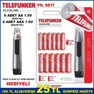 Telefunken 12 Adet Alkalin Pil Seti (6xaa + 6xaaa) Burun Ve Kulak