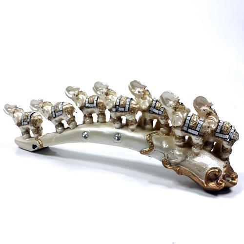 Geleneksel İşlemeli 7 Fil Biblo 27 Cm Sehpa Süsü