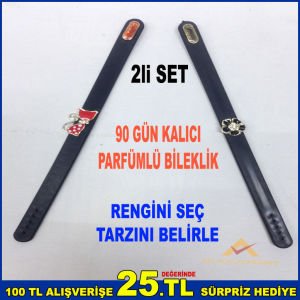KRİSTAL TAŞ İŞLEME SİLİKON KEMERLİ 90 GÜN KALICI PARFÜMLÜ 2 ADET PARFÜM KOKULU BİLEKLİK 20 (60mm) - siyah