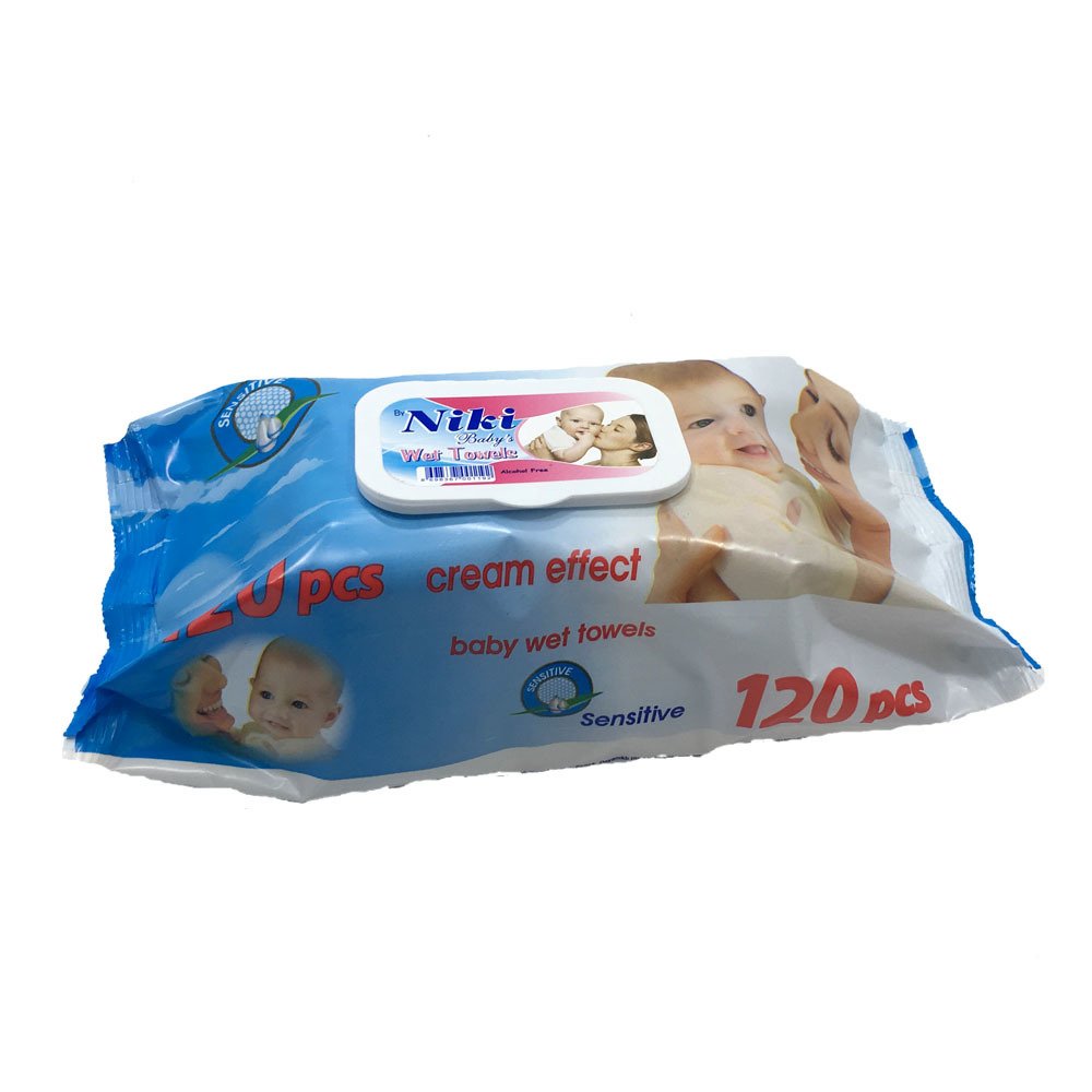 Kapaklı Büyük Islak Havlu Mendil Niki Baby's 120'li Islak Mendil Alkolsüz Bebek Islak Mendili