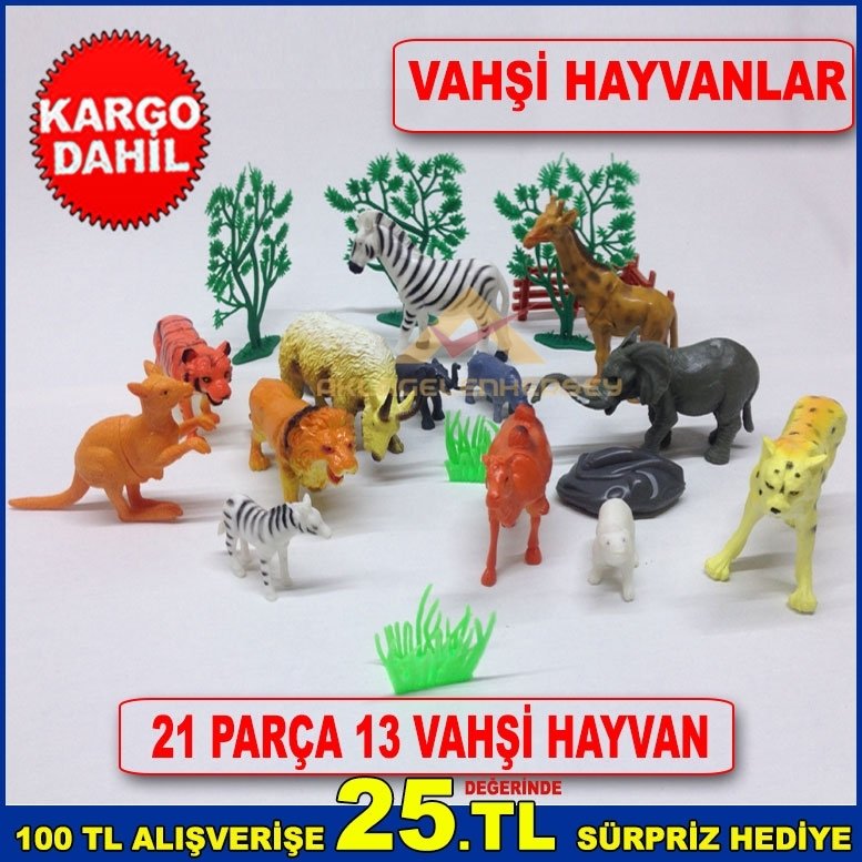 21 PARÇA 13'Ü ÇEŞİTLİ HAYVANLARDAN OLUŞAN VAHŞİ HAYVAN ORTAMI