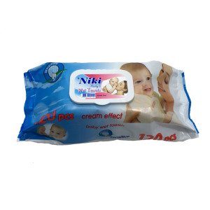 Kapaklı Büyük Islak Havlu Mendil Niki Baby's 120'li Islak Mendil Alkolsüz Bebek Islak Mendili