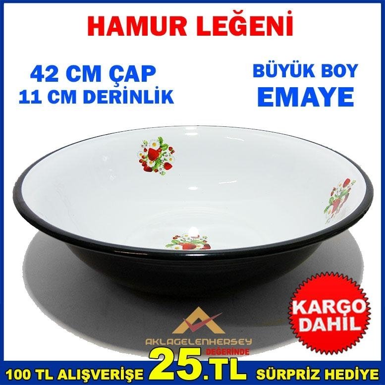 Kargo Dahil ÇİÇEKLİ BEYAZ EMAYE 40cm BÜYÜK BOY DERİN HAMUR LEĞENİ