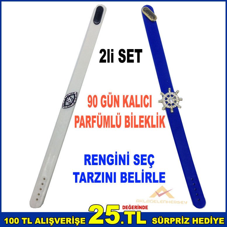 KRİSTAL TAŞ İŞLEME SİLİKON KEMERLİ 90 GÜN KALICI PARFÜMLÜ 2 ADET PARFÜM KOKULU BİLEKLİK 20 (60mm) - mavi