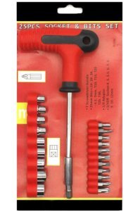 Hava Çeliği 25 Parça Lokma ve Bit Uç Seti T Tornavida Lokma Seti İzole Manavela Sap Mıknatısılı Uç