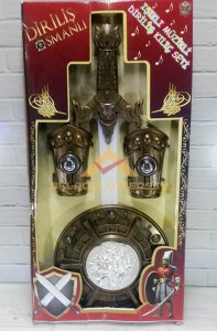 Diriliş Ertuğrul Osmanlı Kılıç Kalkan Bileklik Zırh Işıklı Sesli Dombra Çalar 4 Parça Oyuncak Seti