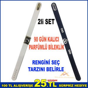KRİSTAL TAŞ İŞLEME SİLİKON KEMERLİ 90 GÜN KALICI PARFÜMLÜ 2 ADET PARFÜM KOKULU BİLEKLİK 20 (60mm) - beyaz