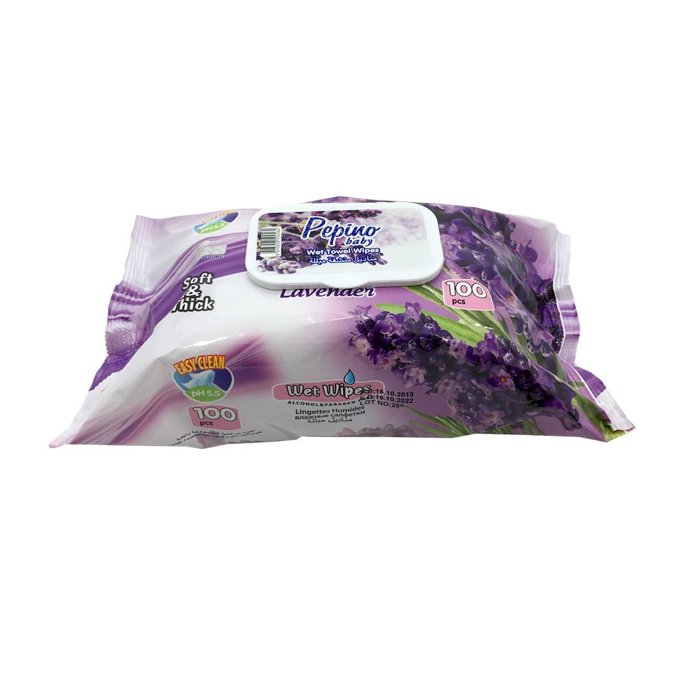 Lavanta Kokulu Kapaklı Büyük Islak Havlu Mendil Pepino 100'lü Islak Mendil