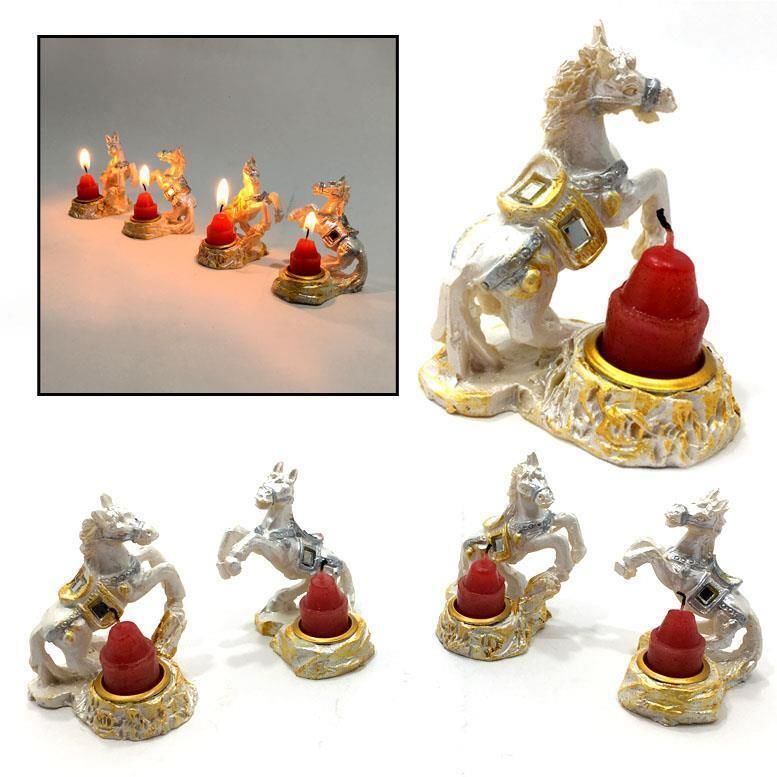 4'lü Set Dekoratif At Modeli Küçük Mumlu Beyaz Renk Mumluk Şamdan Hediyelik Süs Eşyası