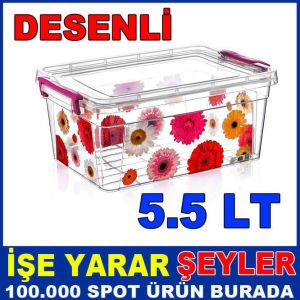 5.5 LİTRE DESENLİ KÖŞELİ KİLİTLİ SAKLAMA KABI