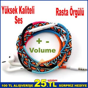 Cep Telefonları, Müzik Çalarlar,Bilgiyarlara Uyumlu Rasta Örgü Kulaklık Mikrofonlu Ses Kontrollu