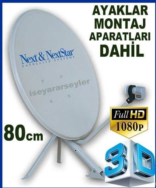 Büyük boy 80cm çanak anten NEXT ÇANAK ANTEN TAKIMI FULL HD+3D UYUMLU 80cm tüm montaj elemanlarıyla