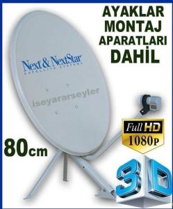 Büyük boy 80cm çanak anten NEXT ÇANAK ANTEN TAKIMI FULL HD+3D UYUMLU 80cm tüm montaj elemanlarıyla