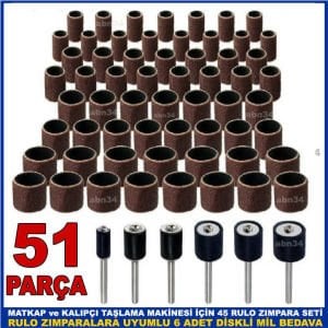 Matkap motorlarıyla kalıpçı taşlama için 51 parça rulo zımpara seti+6 adet uygun lastikli çelik şaft