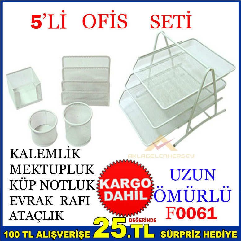 DAYANIKLI GRİ RENK 5Lİ METAL MASAÜSTÜ OFİS SETİ-3