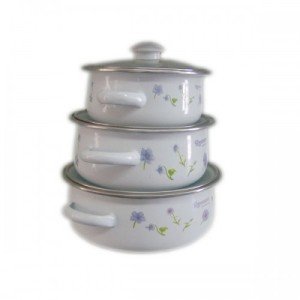 3lü Cam Kapaklı Desenli Çelik Tencere Seti