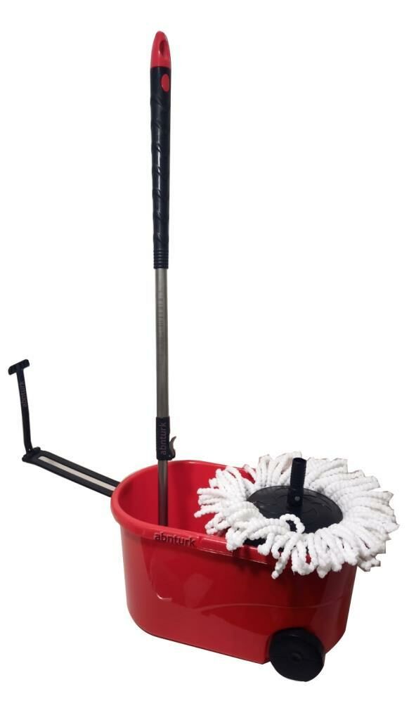 Döner Başlıklı Çekçekli ve Tekerlekli Büyük Kovalı Pratik Otomatik Temizlik Seti Mop Paspas Set