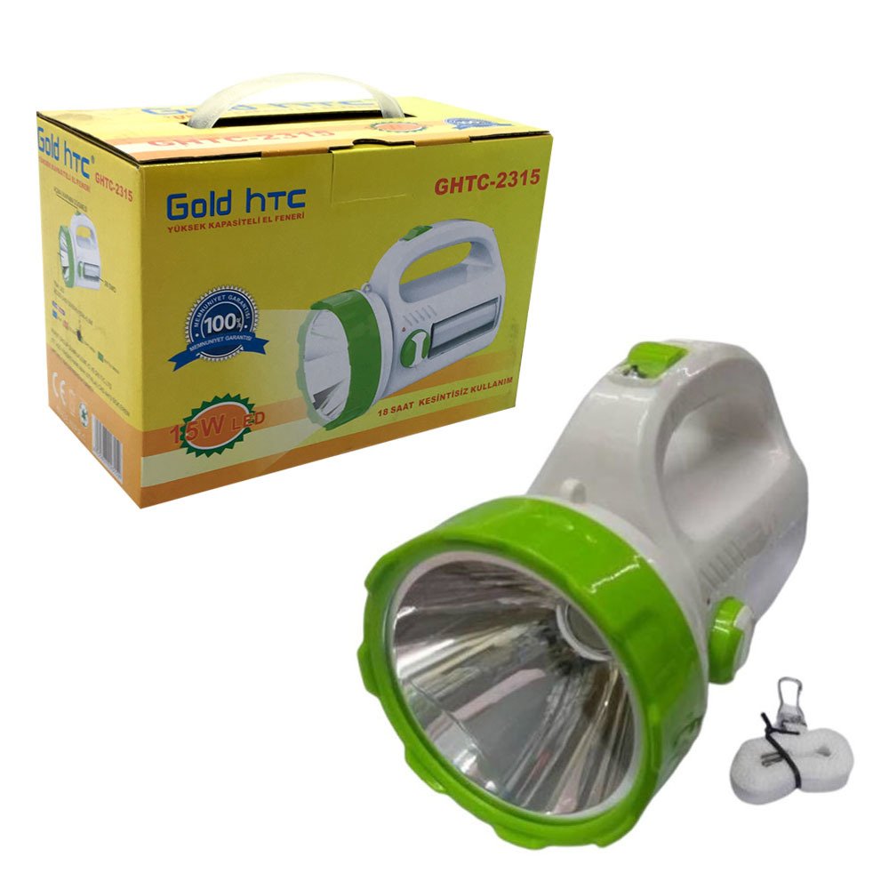 18 Saat Kesintisiz Kullanımlı 15W Led Yüksek Kapasiteli El Feneri Gold Htc GHTC-2315