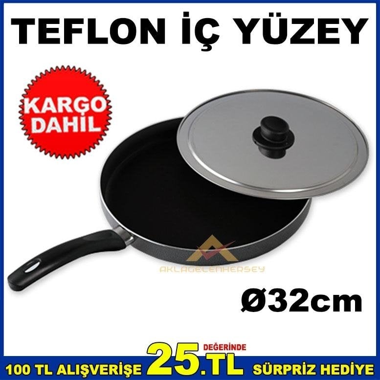 32cm TEFLON İÇ YÜZEYLİ YANMAZ YAPIŞMAZ KAPAKLI BALIK TAVASI