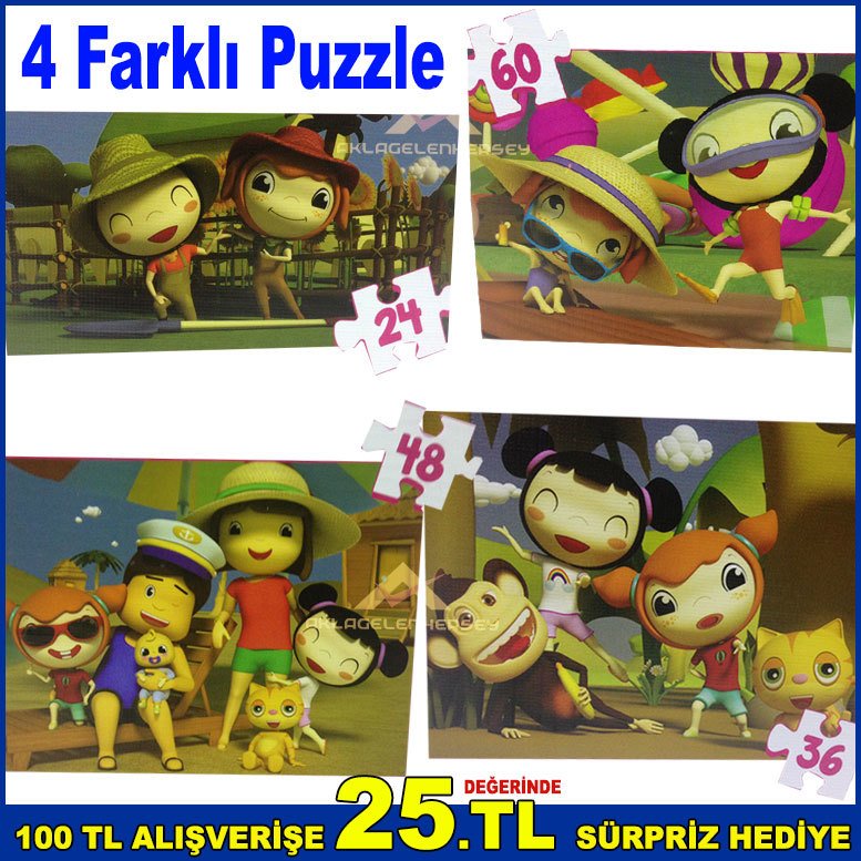 4 Farklı Puzzle Canım Kardeşim ve Arkadaşları Farklı Boylarda ve Farklı Parçada Eğlenceli Puzzle
