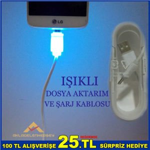 1,5 mt IŞIKLI DOSYA AKTARIM VE USB ŞARJ KABLOSU